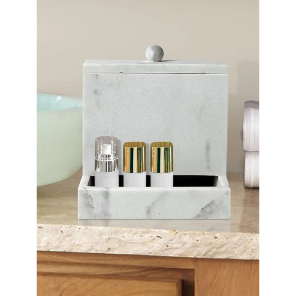 Marble Resin Q Tip Holder Bathroom Home Goods Heavyweight Stone Clean Look